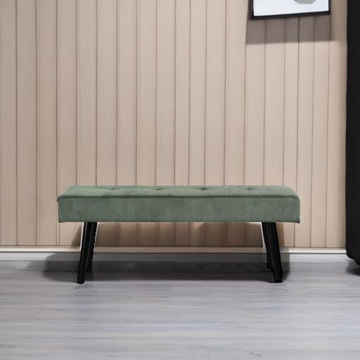 Green Corduroy Padded Entryway Ottoman Bench