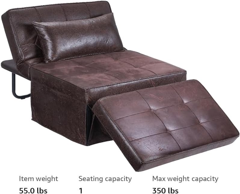 Brown PU 4-in-1 Convertible Sofa Bed