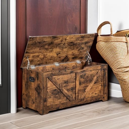 Rustic Brown Farmhouse Storage Chest Shoe Bench