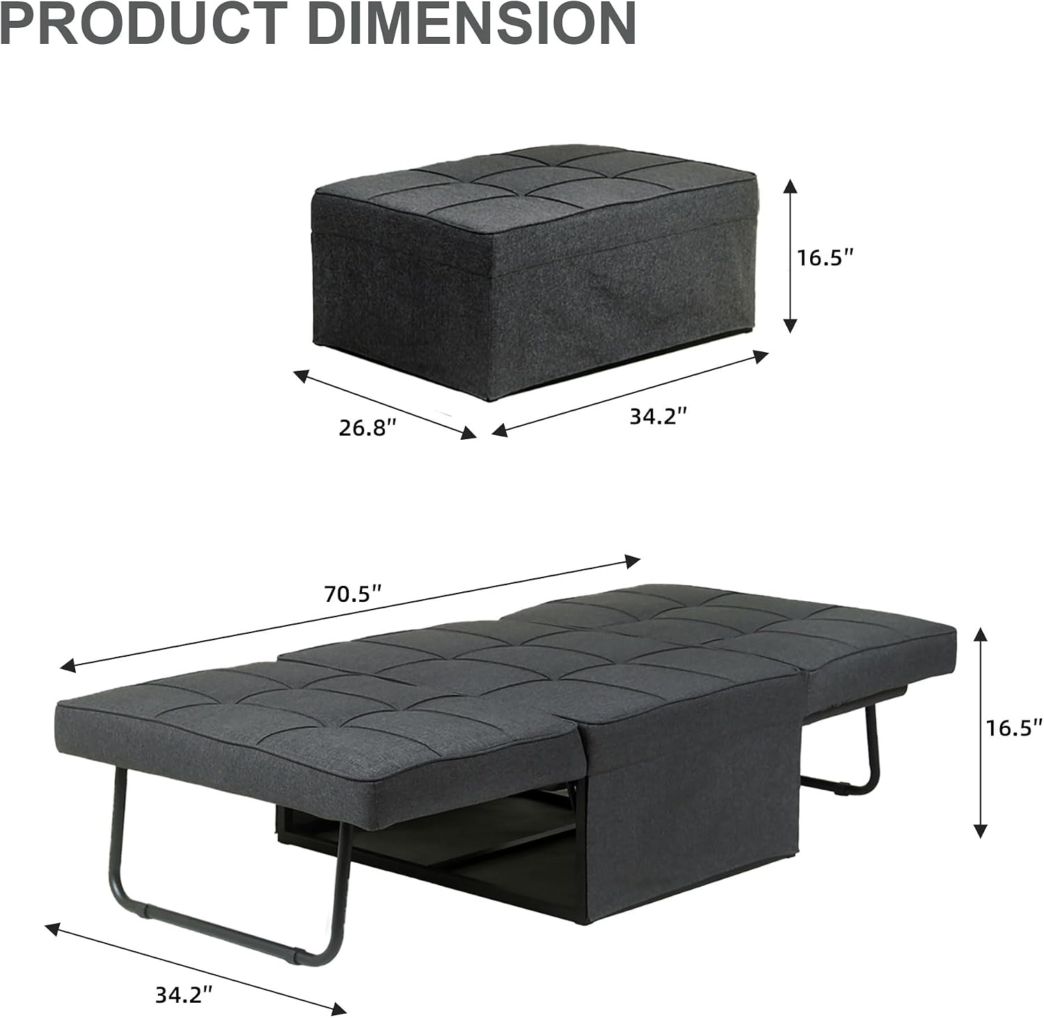 Black 4-in-1 Foldable Sofa Bed Ottoman