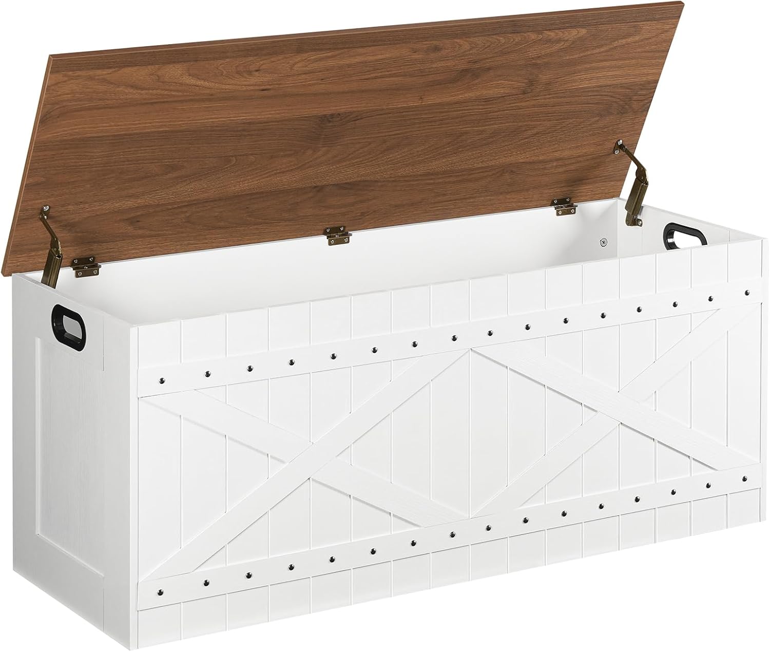 White Brown Riveted Wooden Storage Toy Chest Bench