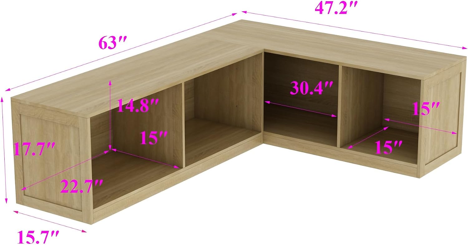 Oak L Shaped Storage Banquette Bench No Cushion