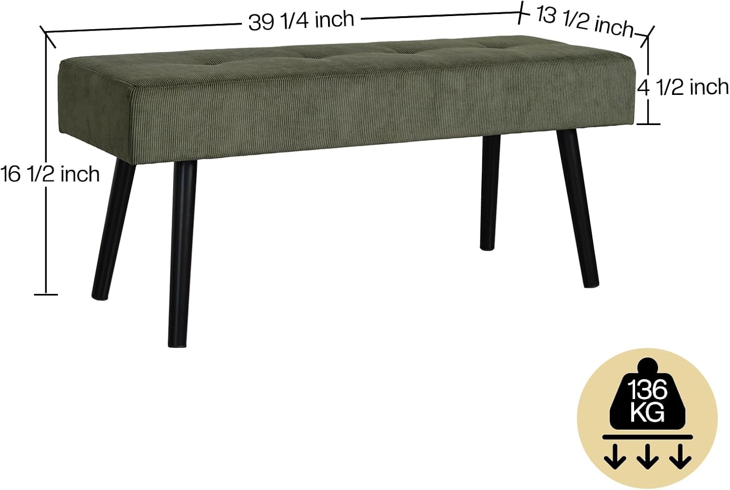 Green Corduroy Padded Entryway Ottoman Bench