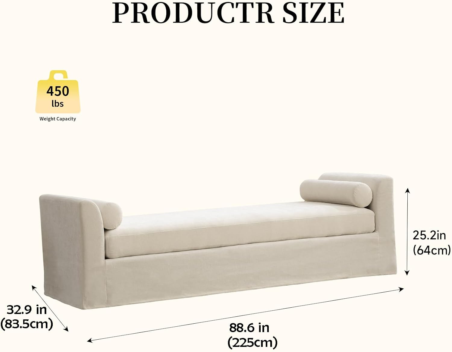 Beige Oversized Upholstered Chaise Lounge Bench