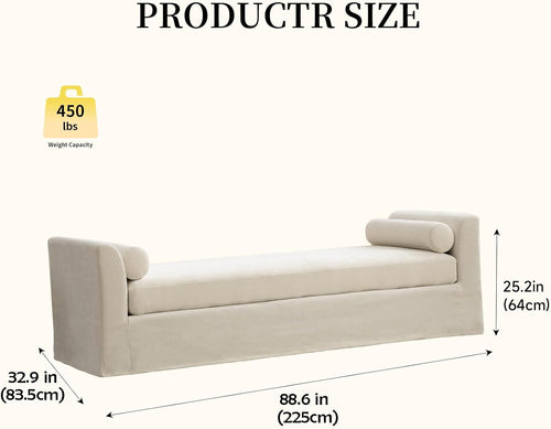 Beige Oversized Upholstered Chaise Lounge Bench
