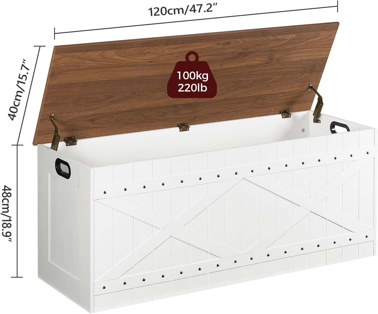 White Brown Riveted Wooden Storage Toy Chest Bench