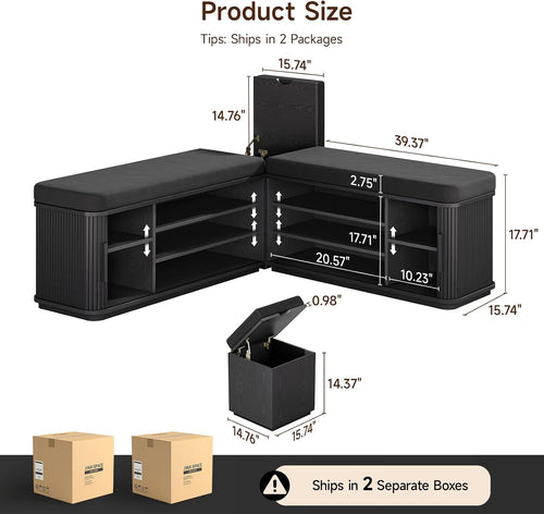 Black L Shaped Storage Nook Bench With Cushion