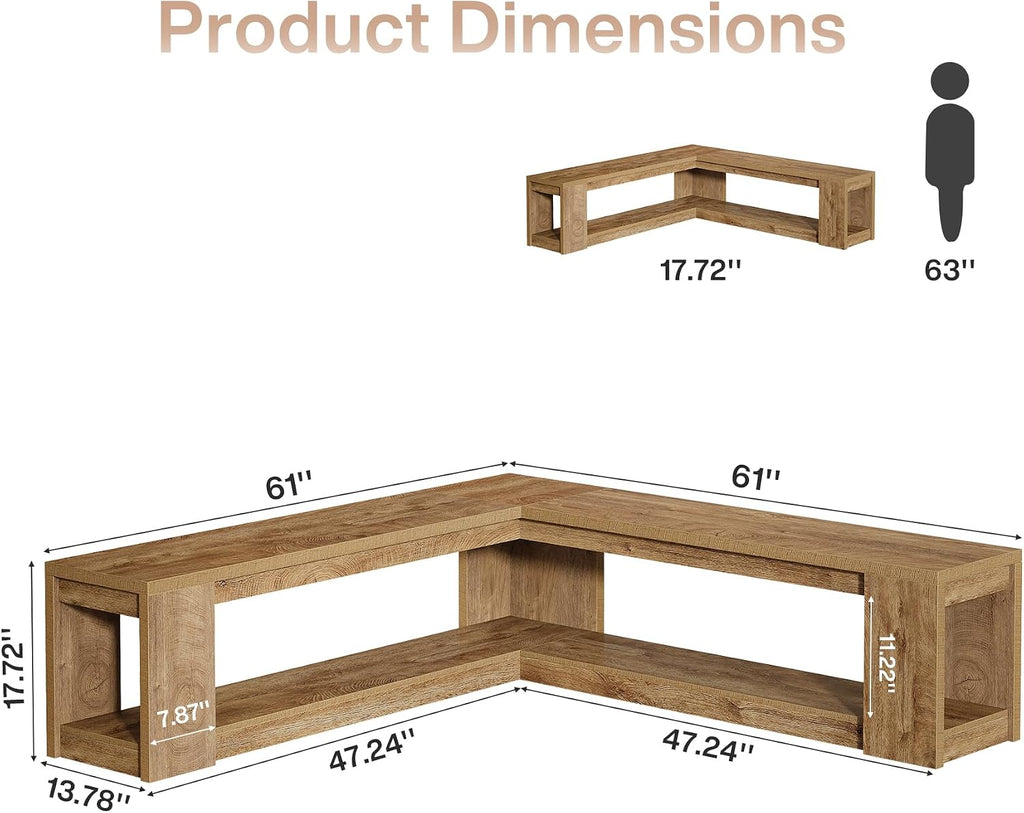 Brown Farmhouse L Shaped Storage Corner Bench No Cushion