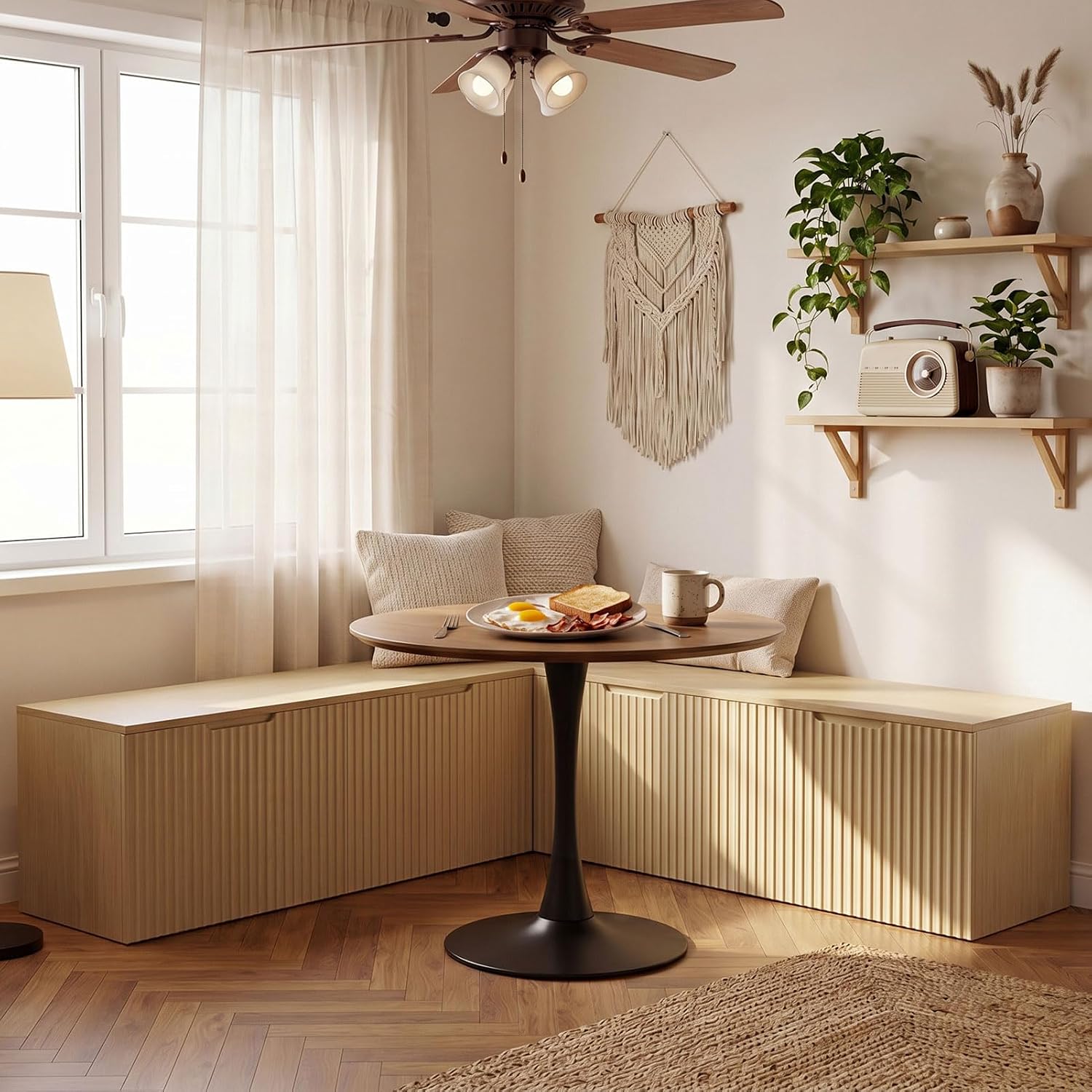 Oak Modular L Shaped Storage Breakfast Nook Bench
