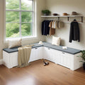 White Grey L Shaped Storage Bench With Cushion