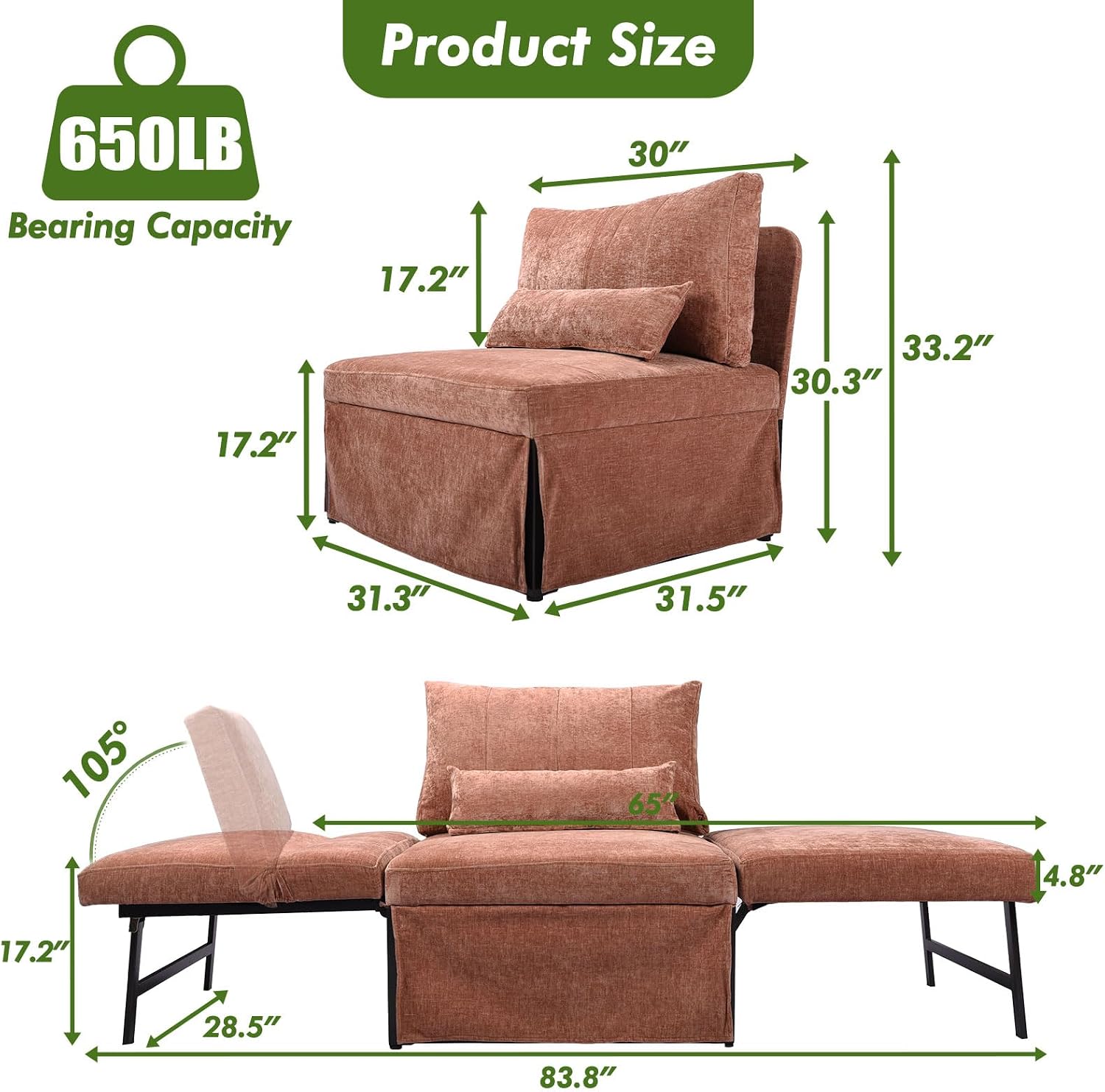 5-in-1 Linen Convertible Sofa Bed