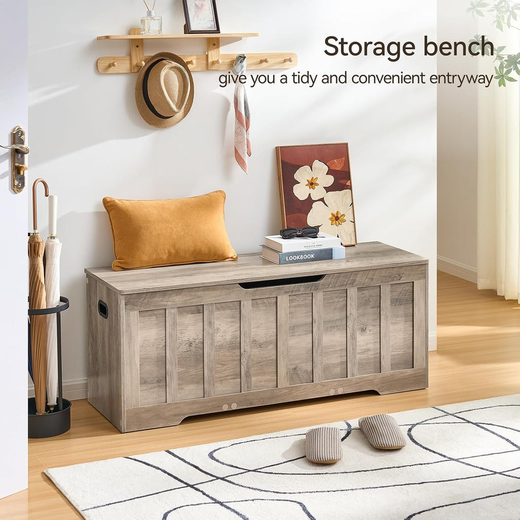 Greige Large Wooden Storage Chest Bench