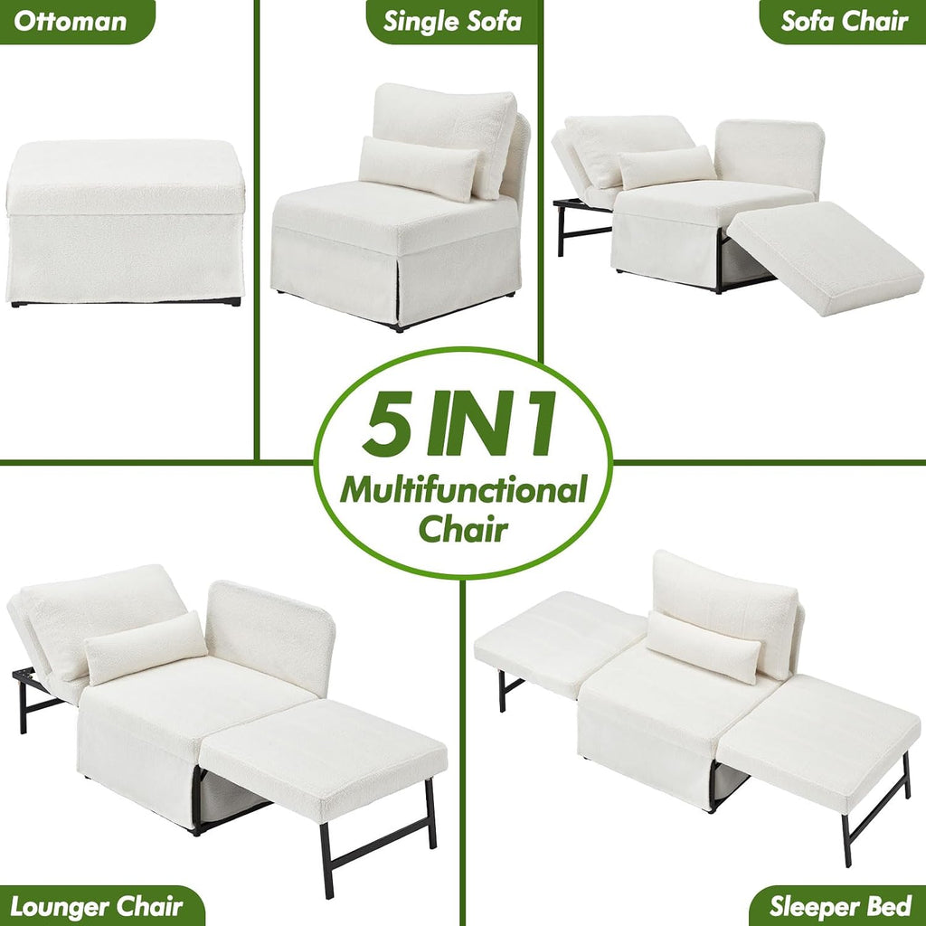 White Linen 5-in-1 Convertible Sofa Bed