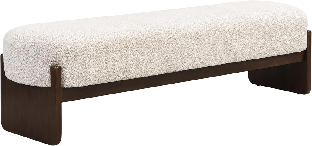 Beige Brown Loop Yarn Minimalist Ottoman Bench
