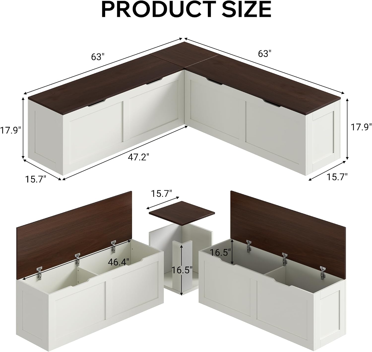 Walnut White L Shaped Storage Breakfast Nook Bench