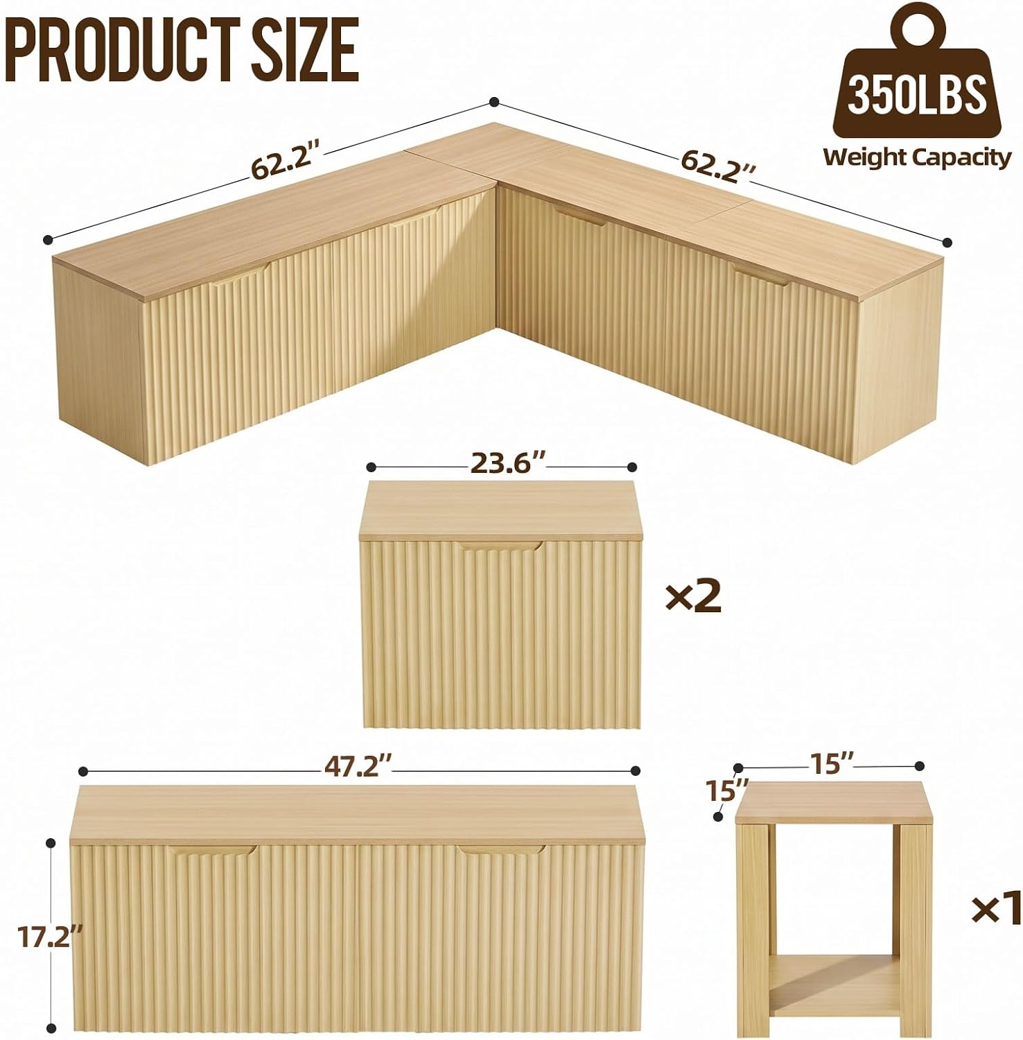 Oak Modular L Shaped Storage Breakfast Nook Bench