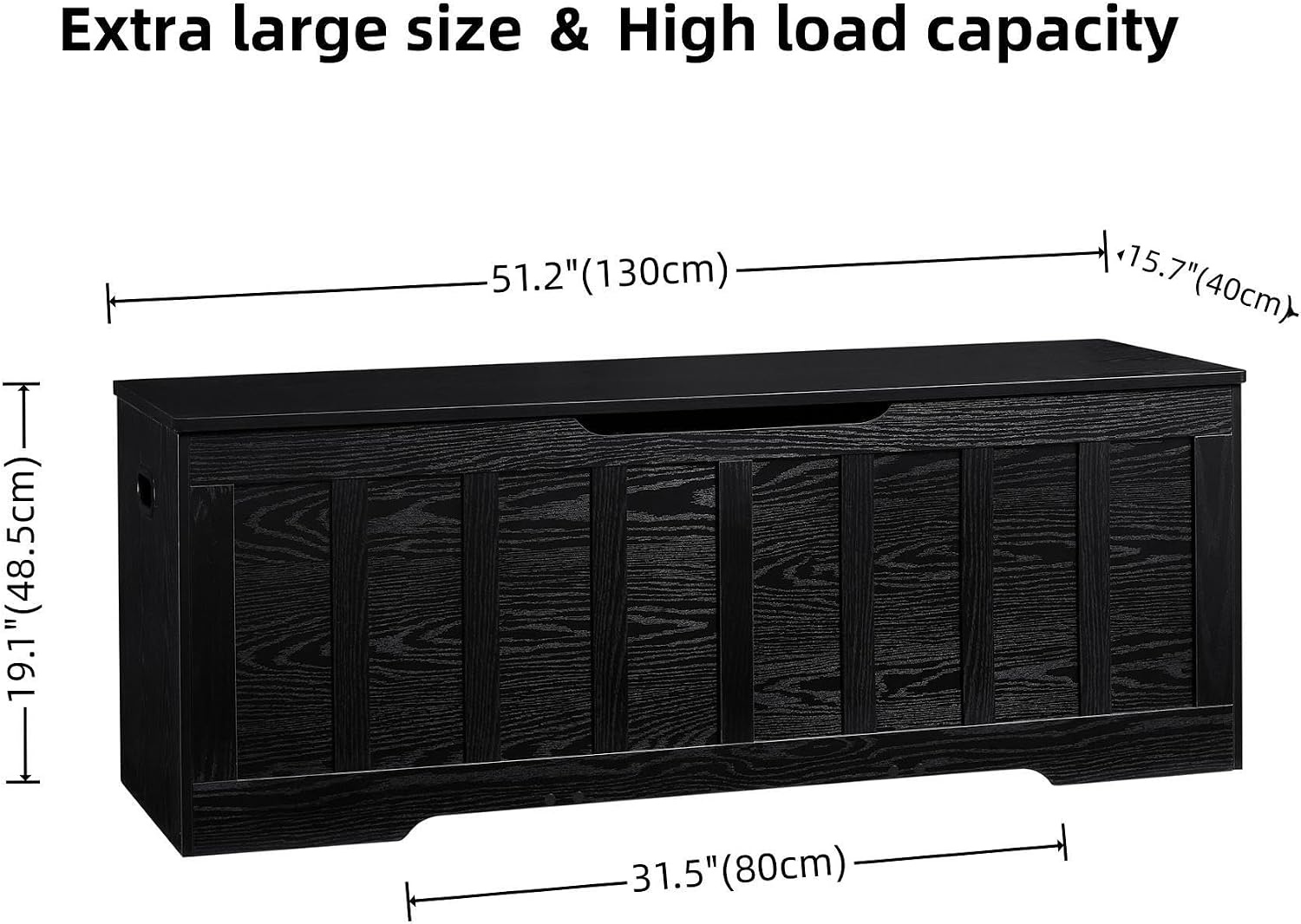 Black Extra Large Wooden Storage Chest Bench