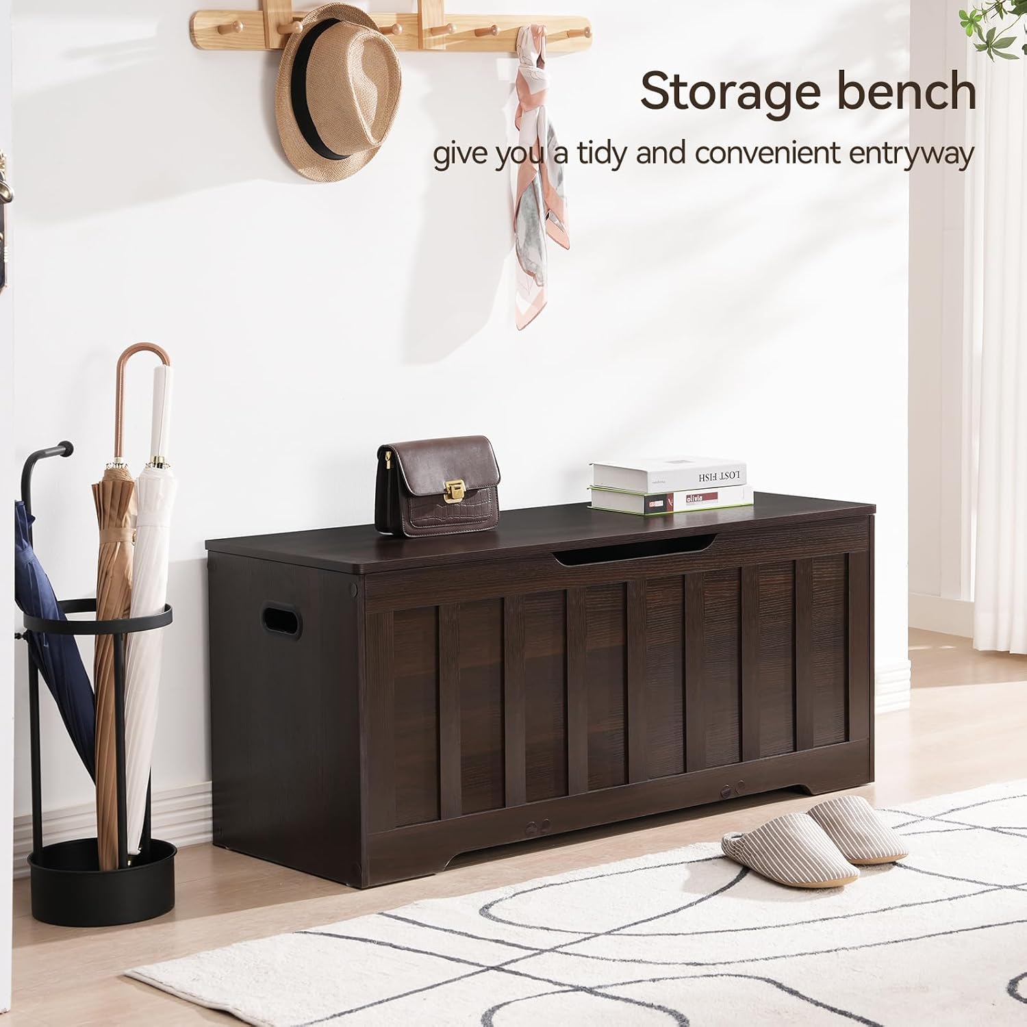 Espresso Wooden Storage Chest Shoe Bench