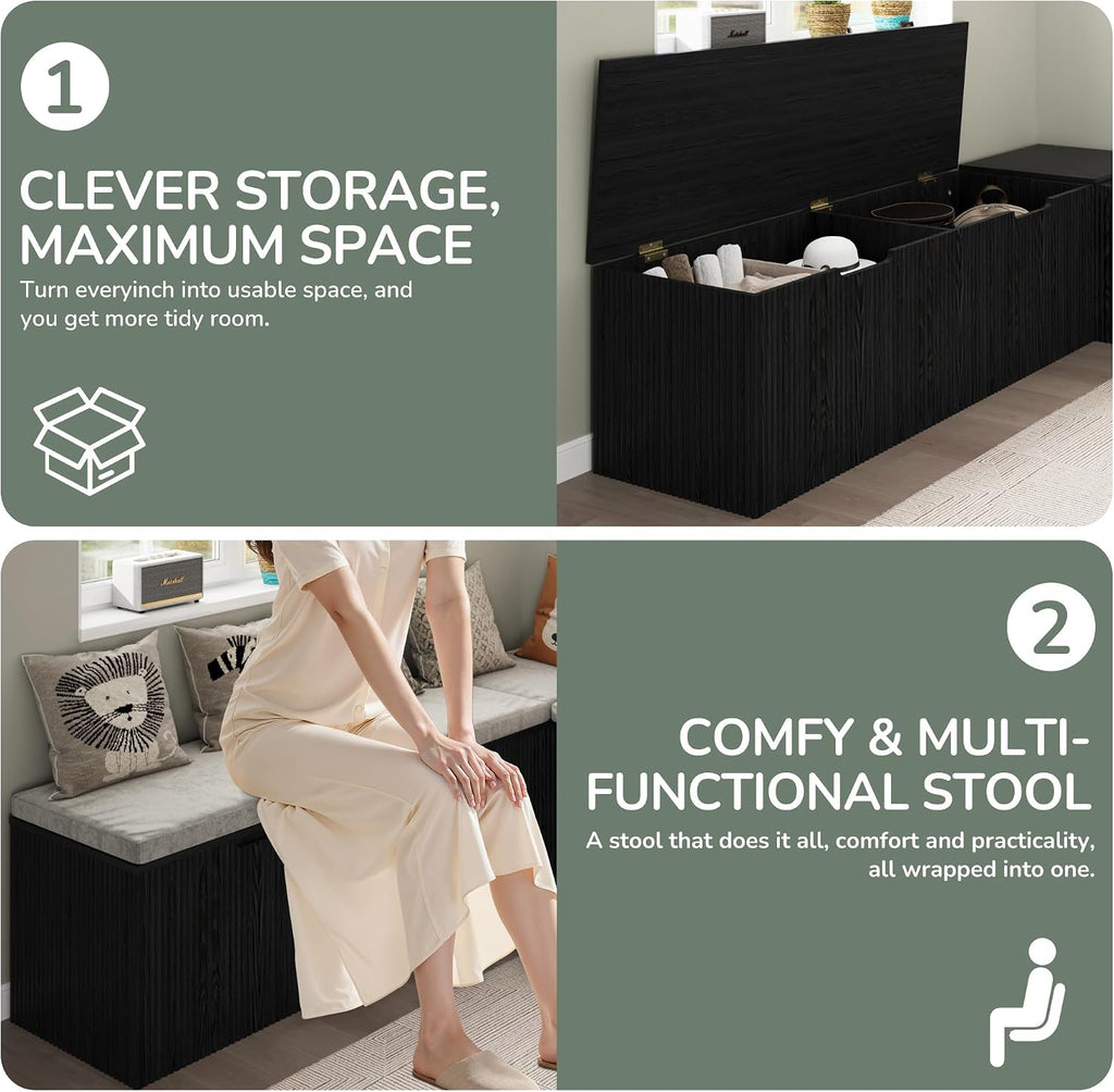 Black L Shaped Cushioned Storage Nook Bench