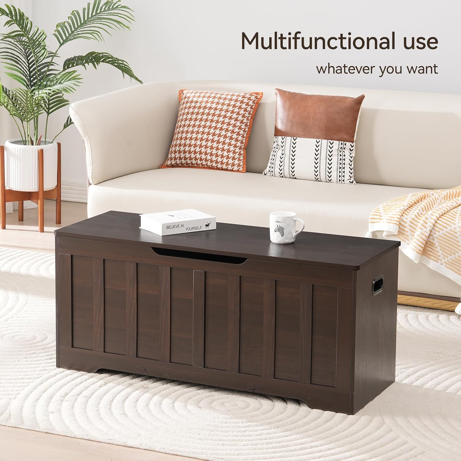 Espresso Wooden Storage Chest Shoe Bench