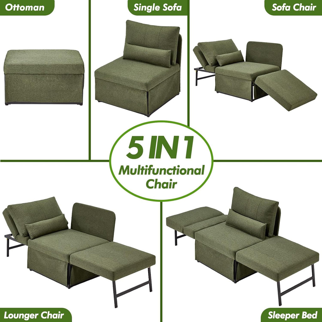 Deep Green 5-in-1 Linen Sofa Bed