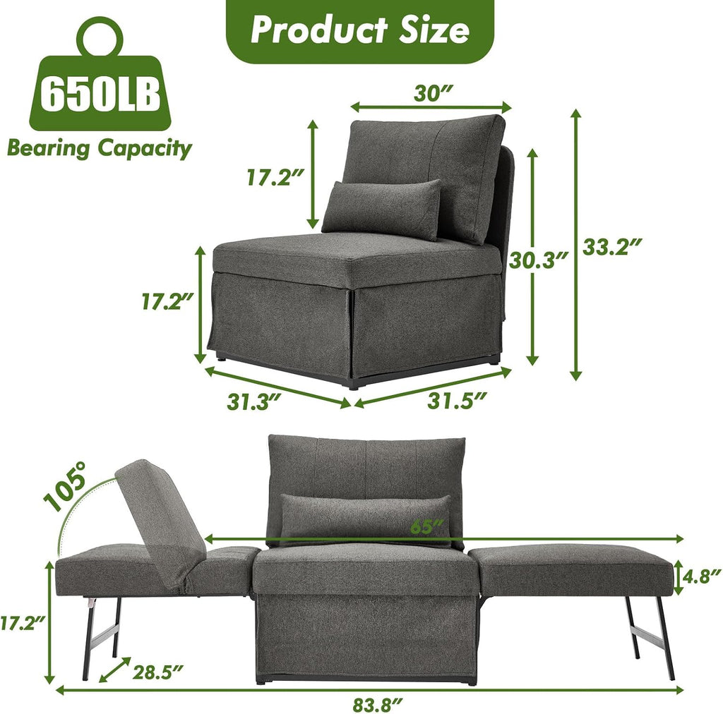 Dark Grey Linen 5-in-1 Sofa Bed