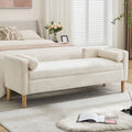 White Corduroy Storage Ottoman Bench With Pillows