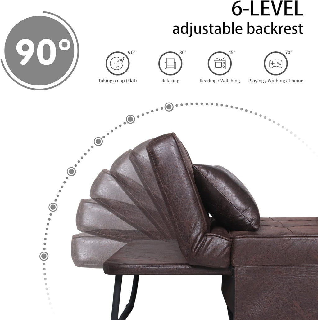 Brown PU 4-in-1 Convertible Sofa Bed