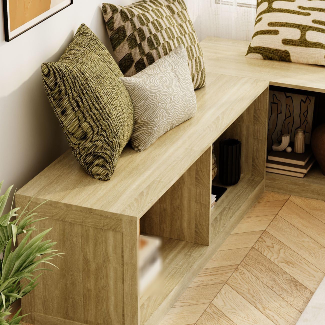 Oak L Shaped Storage Banquette Bench No Cushion