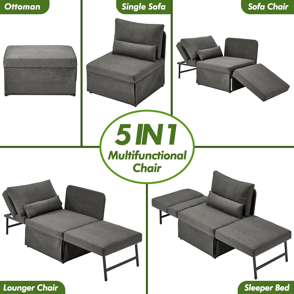 Dark Grey Linen 5-in-1 Sofa Bed