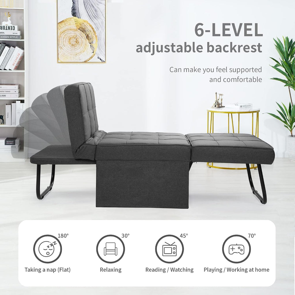 Dark Grey Linen 4-in-1 Sofa Bed Ottoman