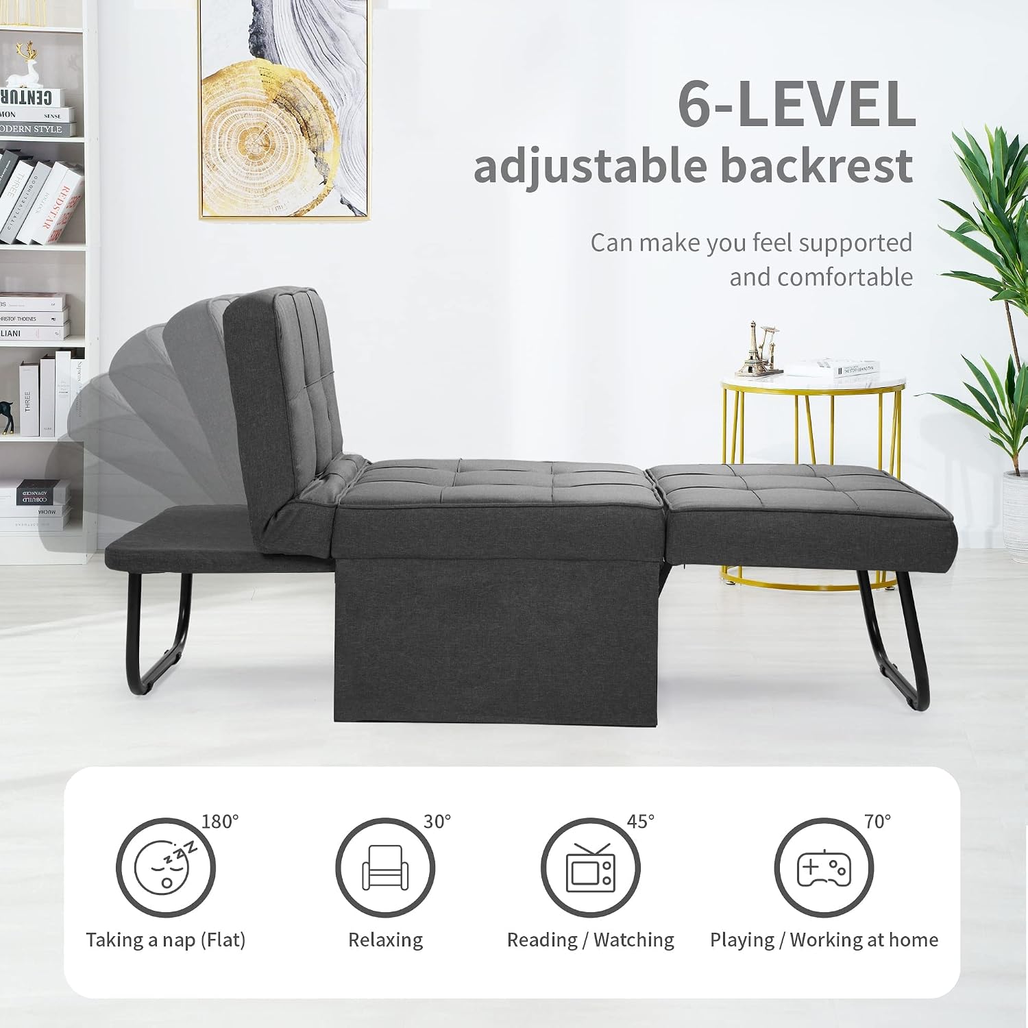 Dark Grey Linen 4-in-1 Sofa Bed Ottoman