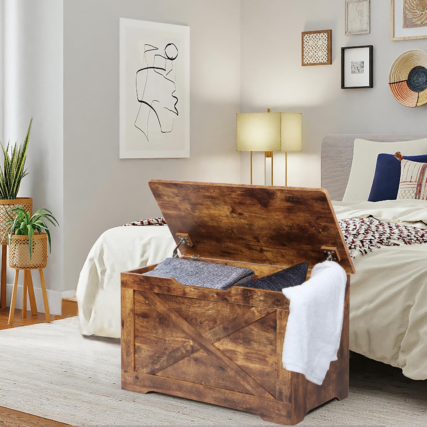 Rustic Brown Wooden Storage Chest Bench