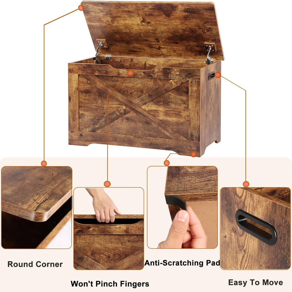 Rustic Brown Wooden Storage Chest Bench