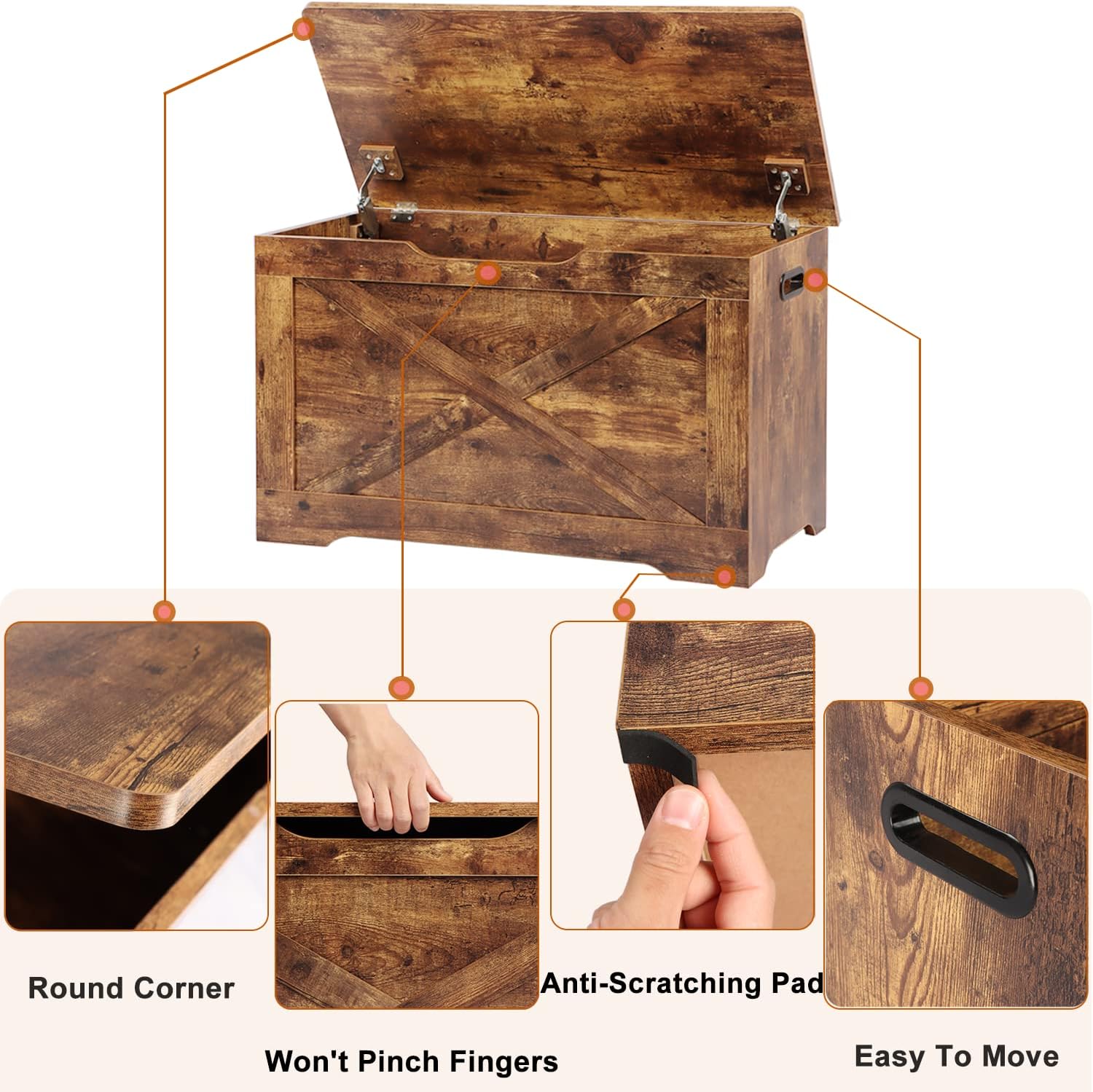 Rustic Brown Wooden Storage Chest Bench