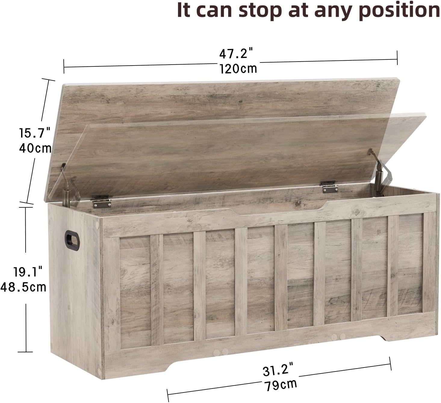 Greige Large Wooden Storage Chest Bench