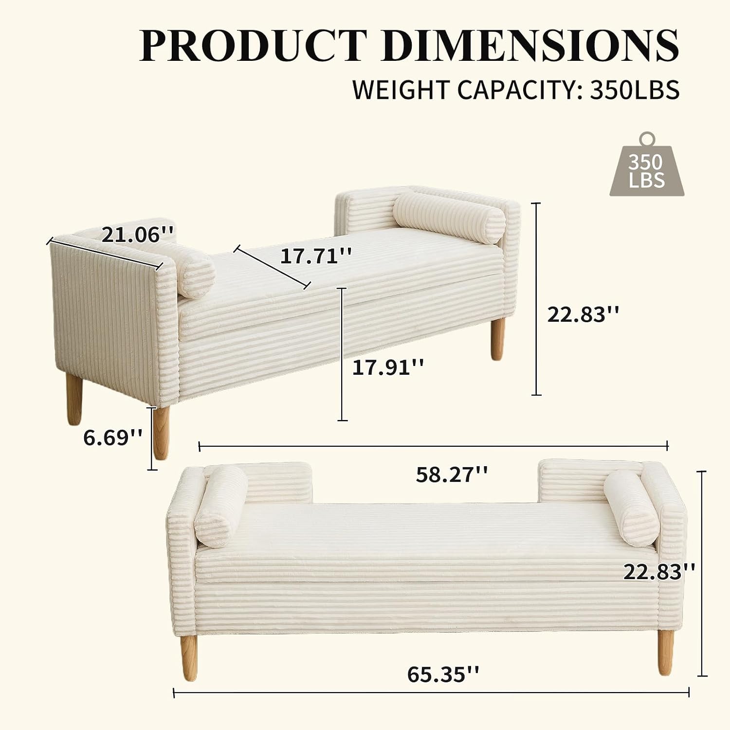 White Corduroy Storage Ottoman Bench With Pillows