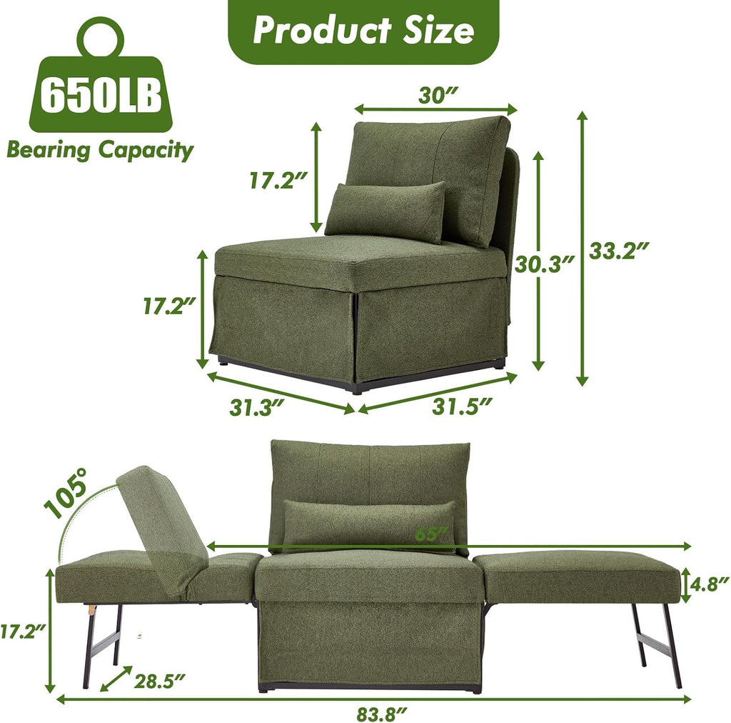 Deep Green 5-in-1 Linen Sofa Bed