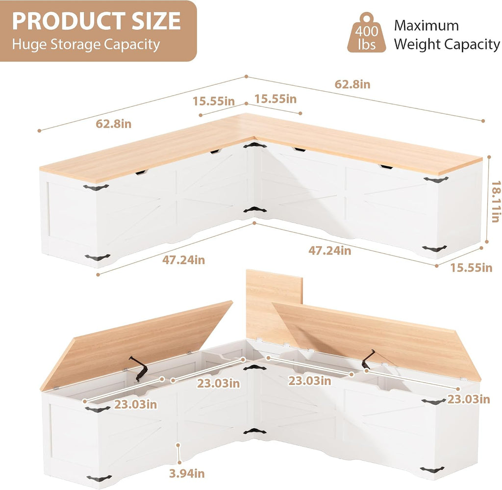 Farmhouse L Shaped Storage Corner Bench