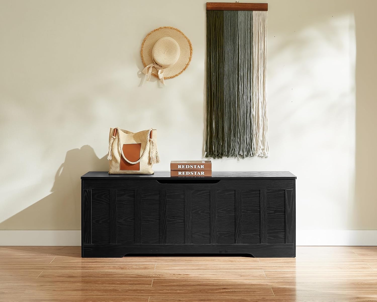Black Extra Large Wooden Storage Chest Bench