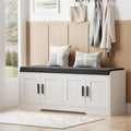 White Shoe Storage Bench With Padded Seat & 4 Doors