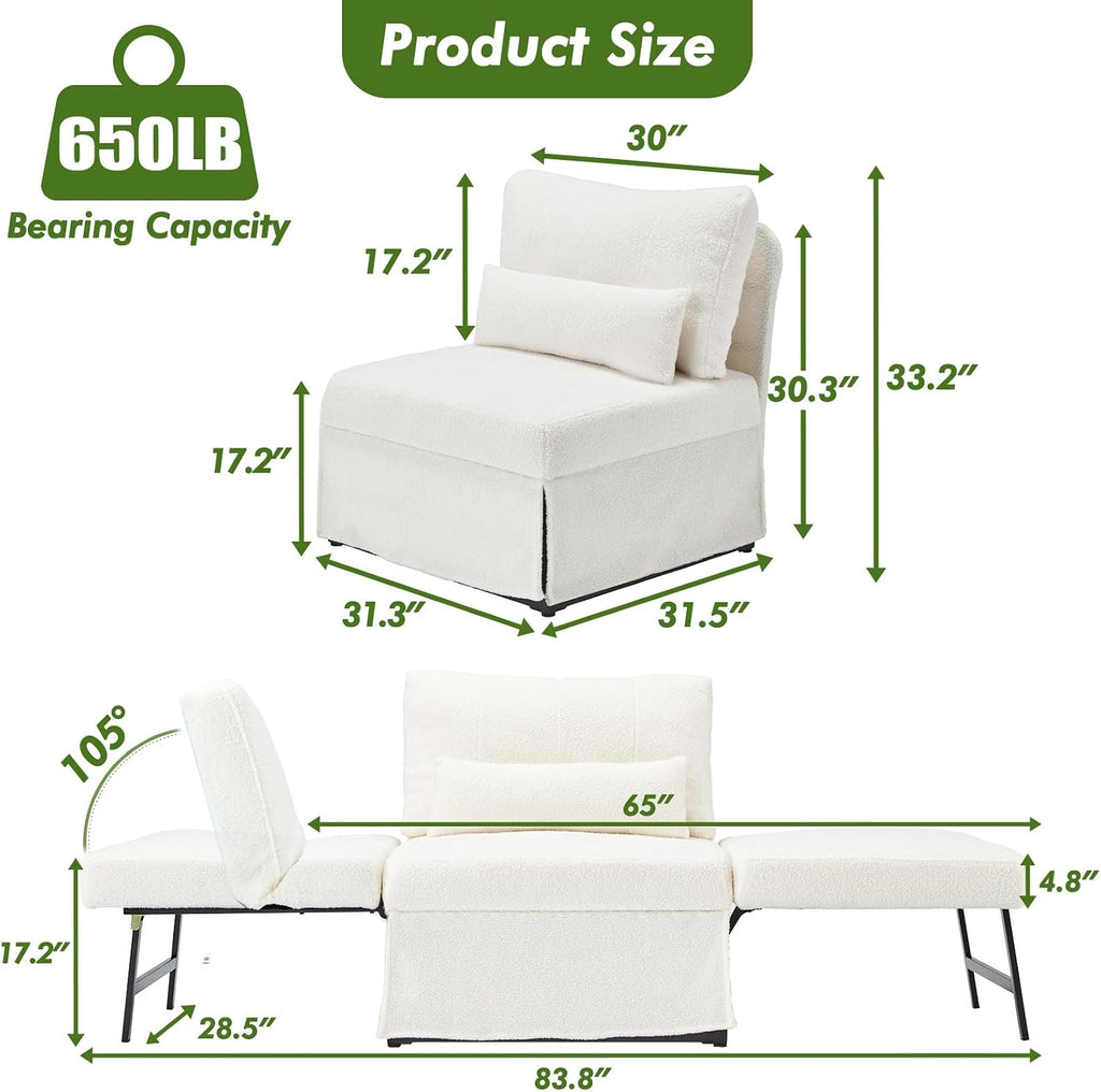 White Linen 5-in-1 Convertible Sofa Bed
