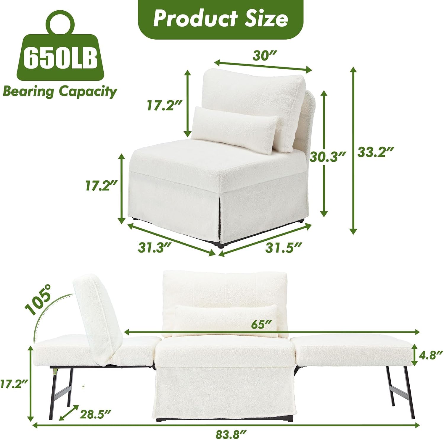 White Linen 5-in-1 Convertible Sofa Bed