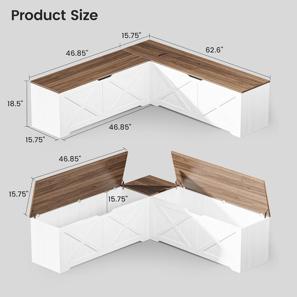 Walnut White L Shaped Storage Breakfast Nook Bench
