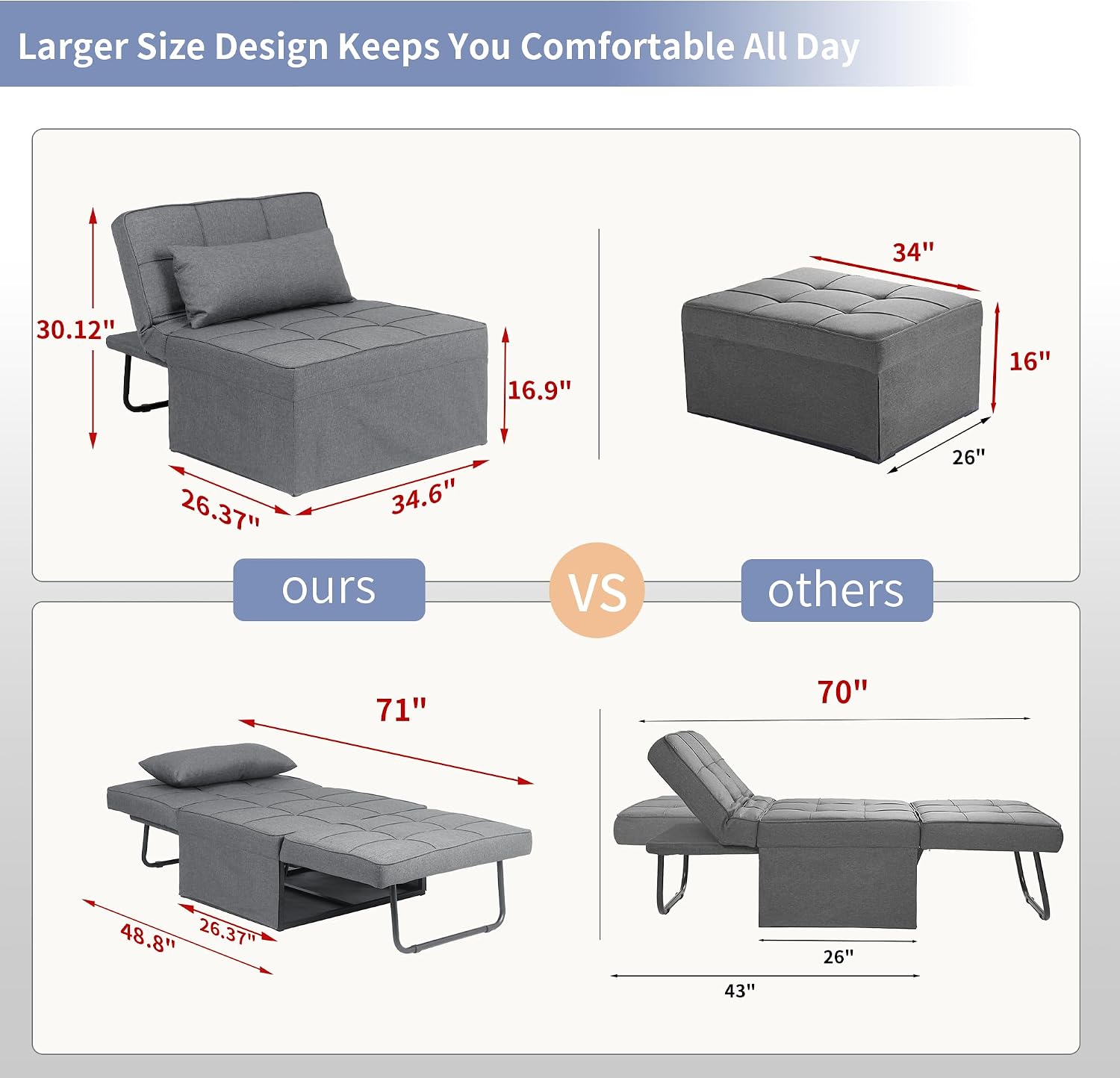 4-in-1 Convertible Sofa Bed Ottoman