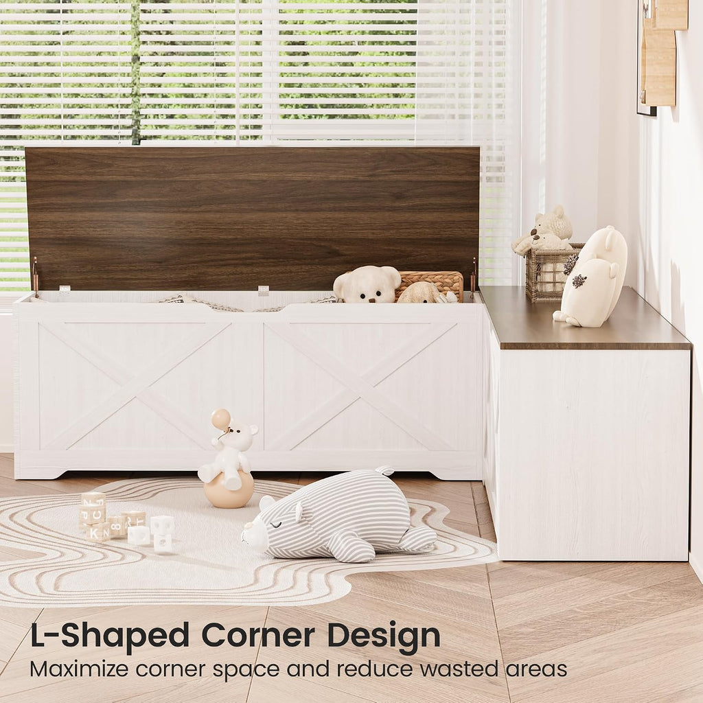 Walnut White L Shaped Storage Breakfast Nook Bench