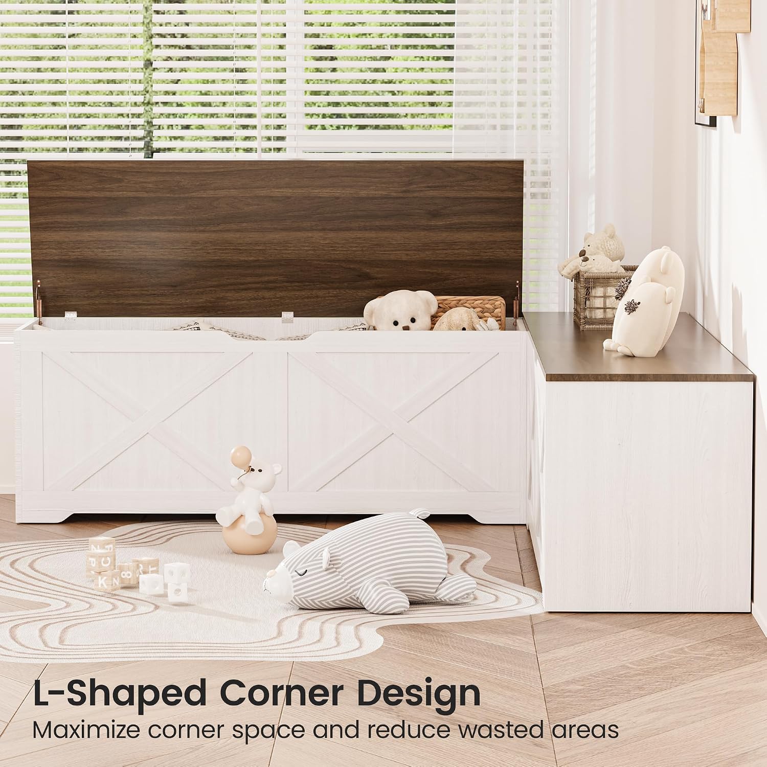 Walnut White L Shaped Storage Breakfast Nook Bench