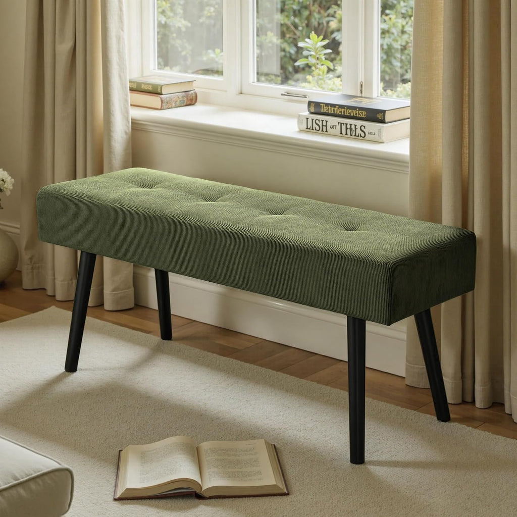 Green Corduroy Padded Entryway Ottoman Bench