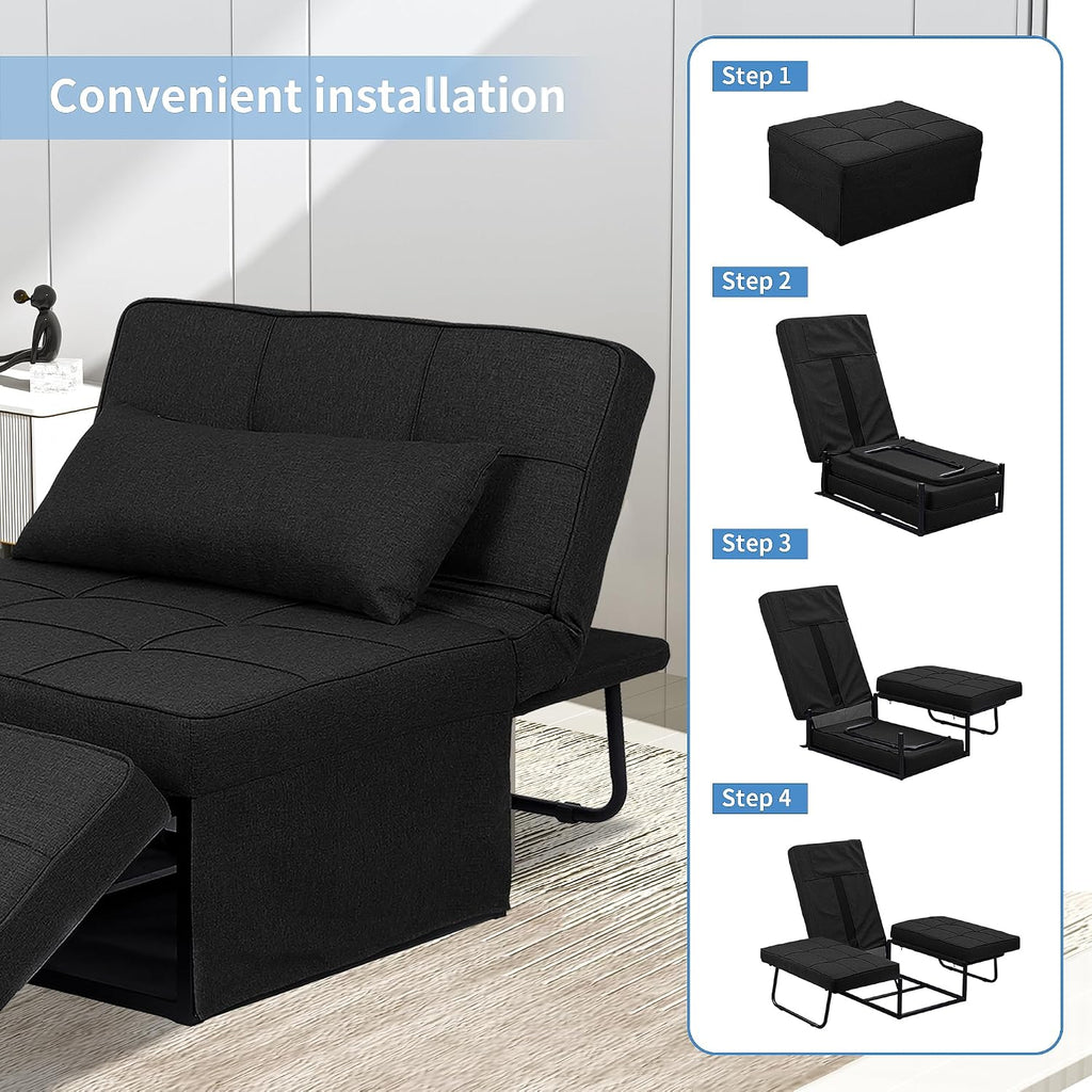 Black 4-in-1 Foldable Sofa Bed Ottoman