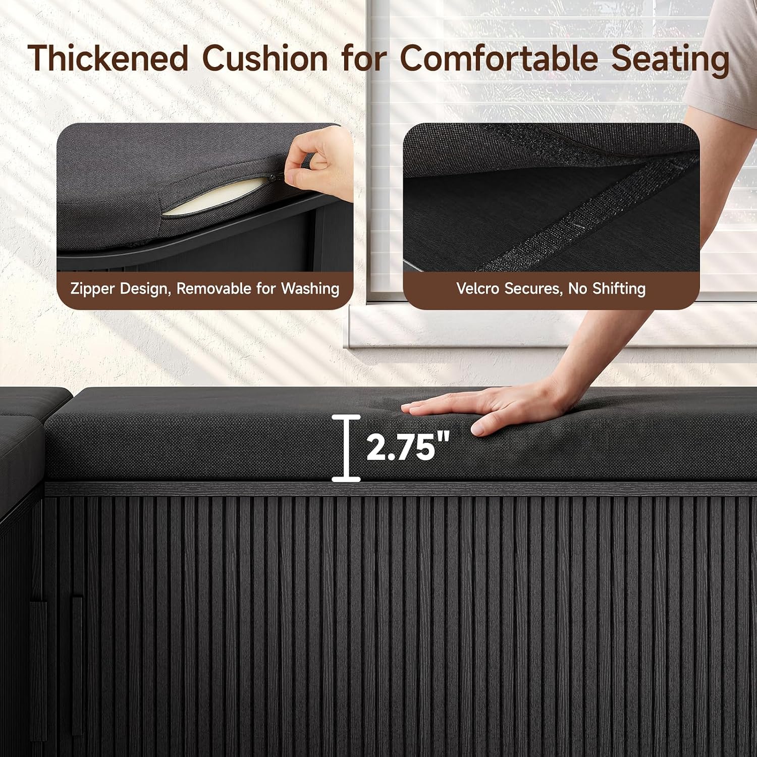 Black L Shaped Storage Nook Bench With Cushion